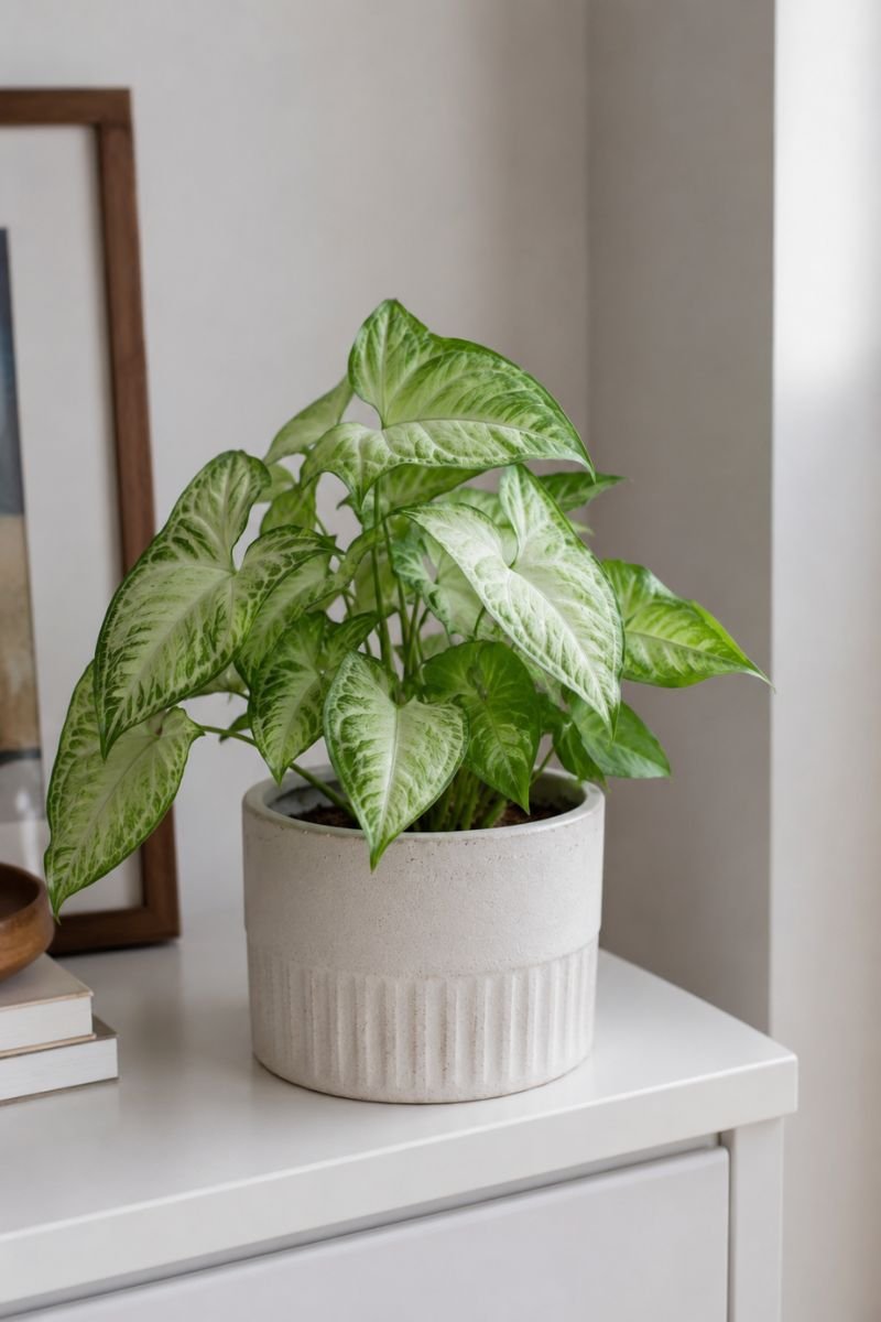 Arrowhead plant with variegated arrow-shaped leaves