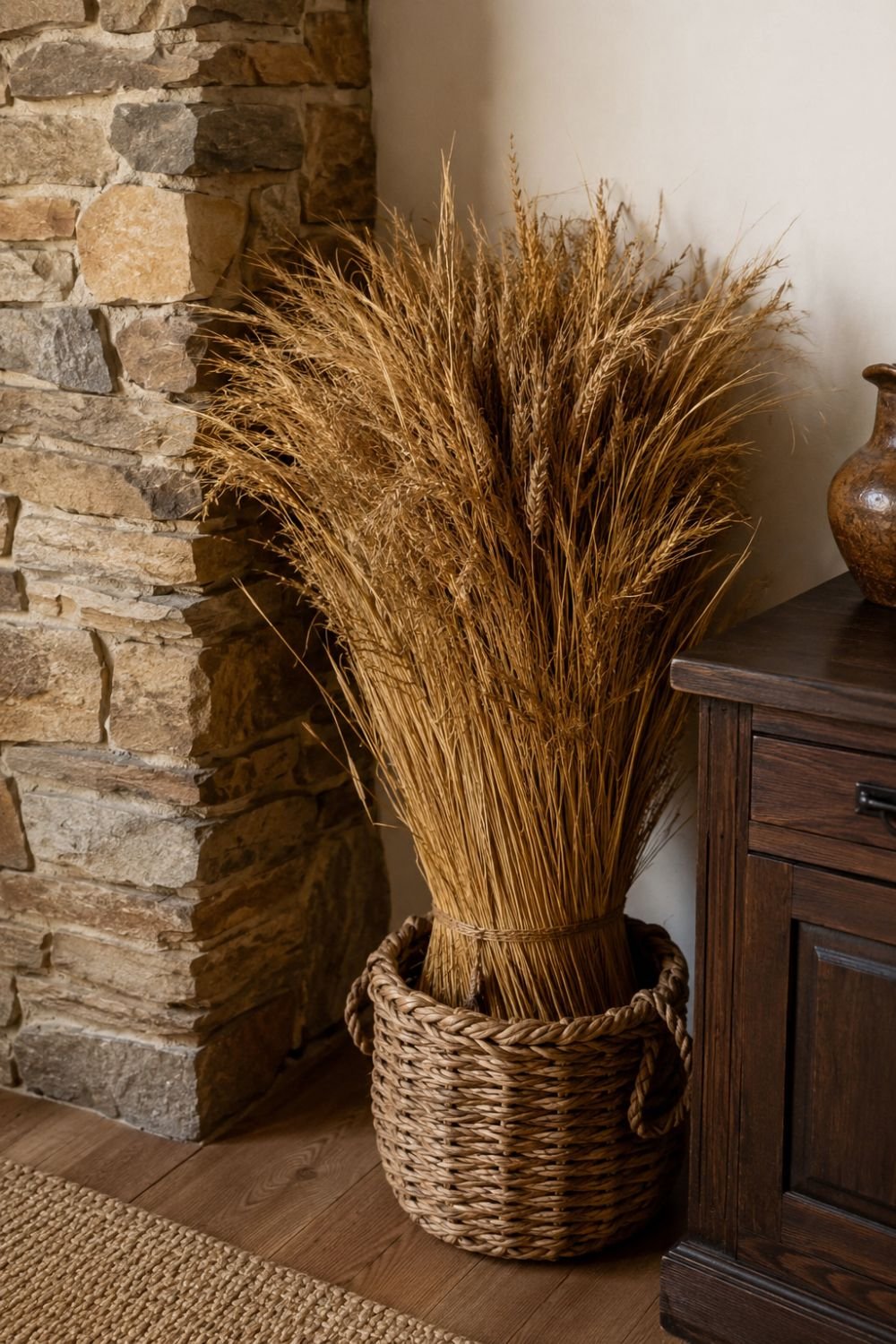 Bundle of dried hay and straw creating cottagecore fall atmosphere