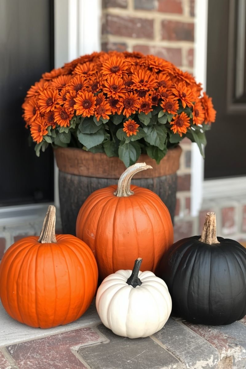 Dollar Tree DIY black orange painted pumpkin trio porch fall Halloween decor