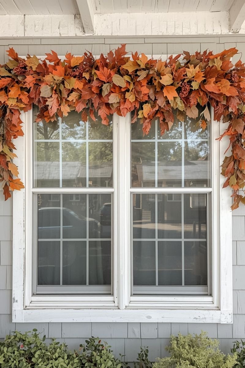 Dollar Tree fall leaf garland window swag drape DIY decor autumn
