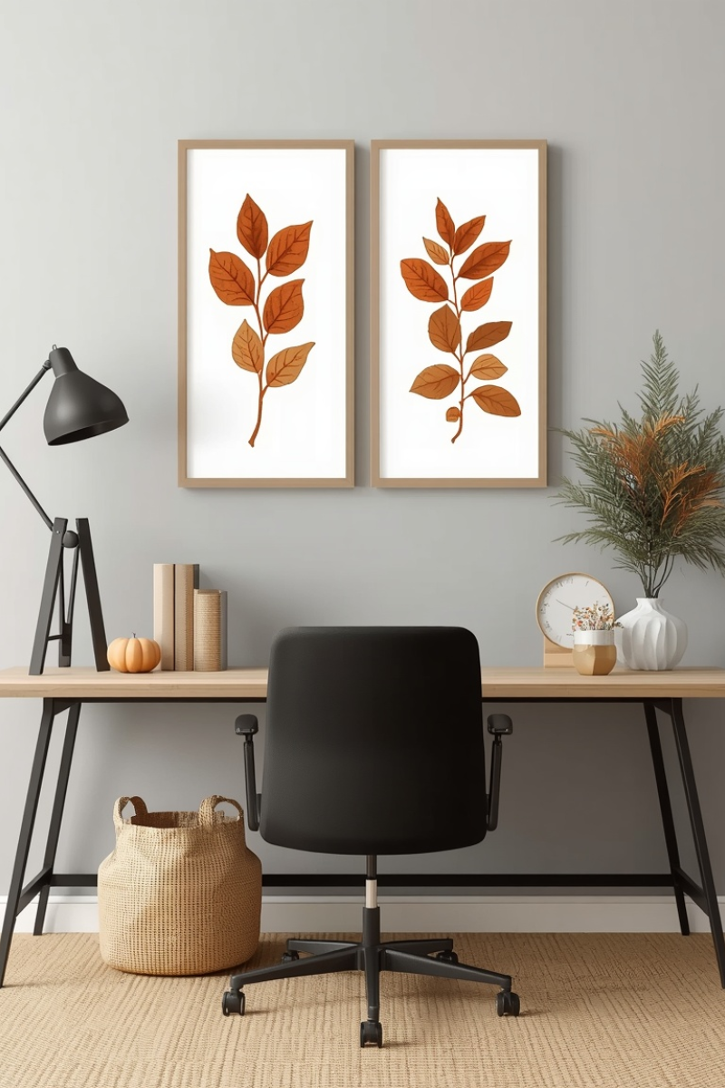 Fall art prints framed autumn botanical leaves rust gold home office wall