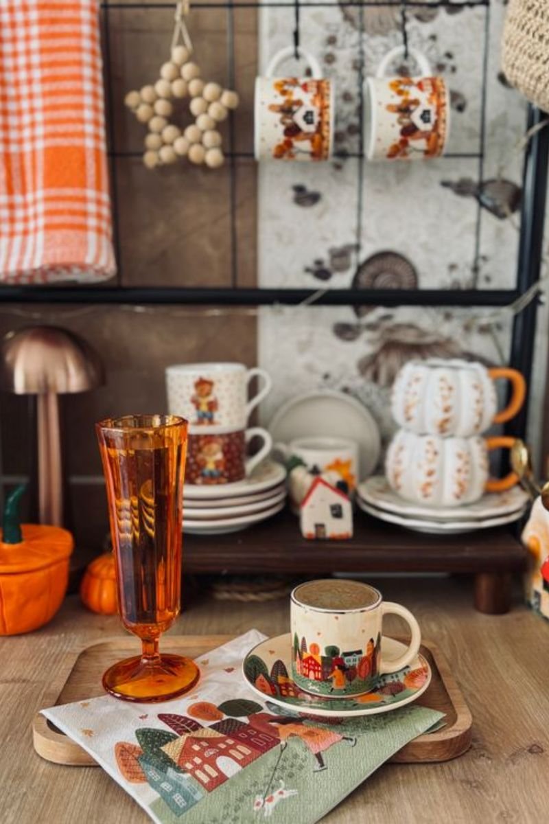 Fall kitchen towels plaid buffalo check pumpkin print countertop decor