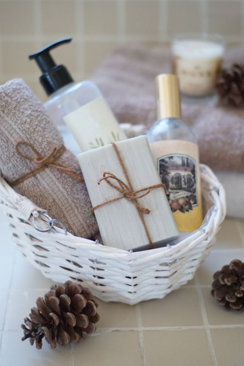 Fall scented soap lotion pumpkin clove cedarwood bathroom counter display