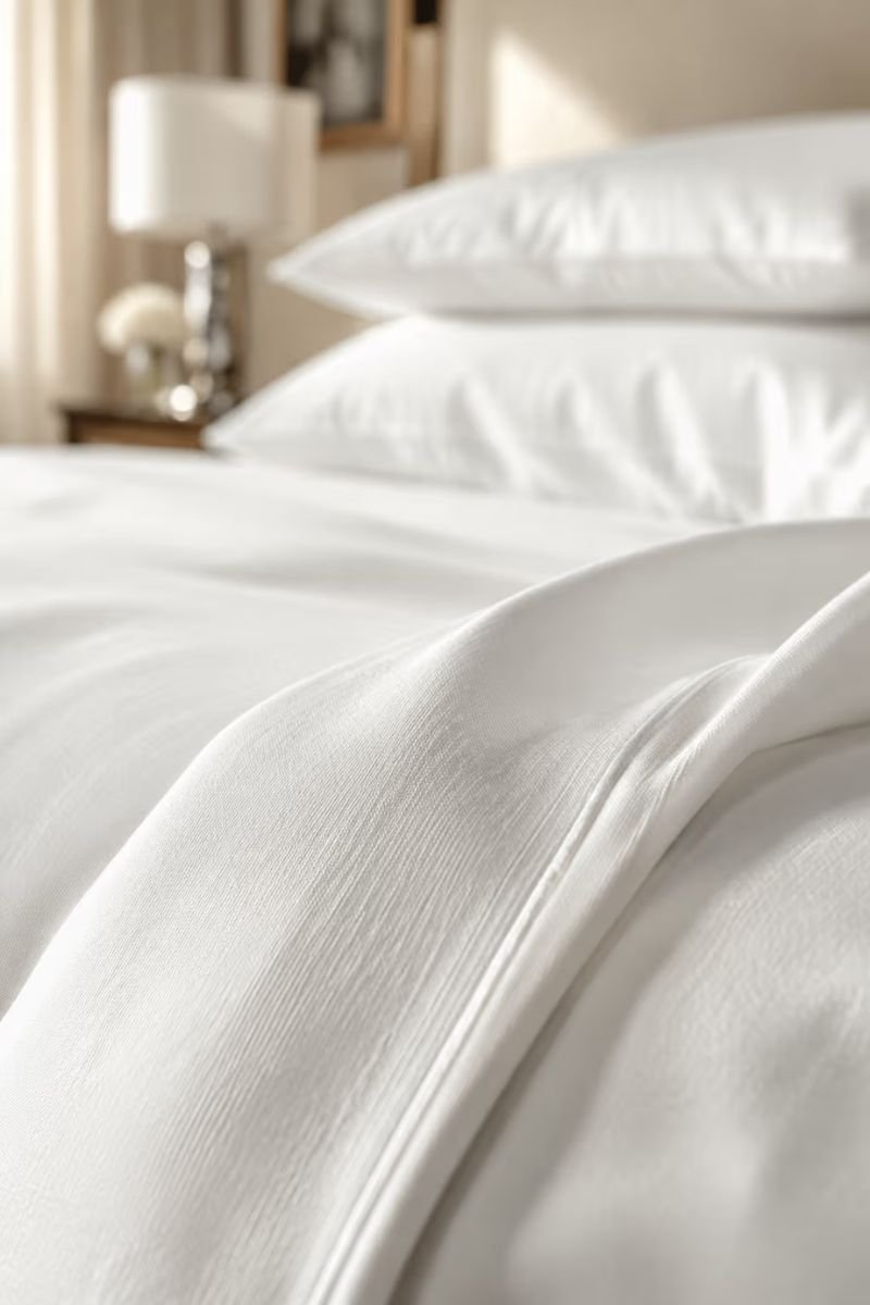 High thread count soft white cotton sheets on a luxury hotel style bed