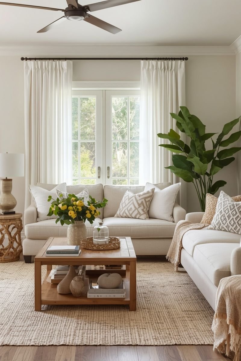 Layered natural textures in a breezy stylish summer living room