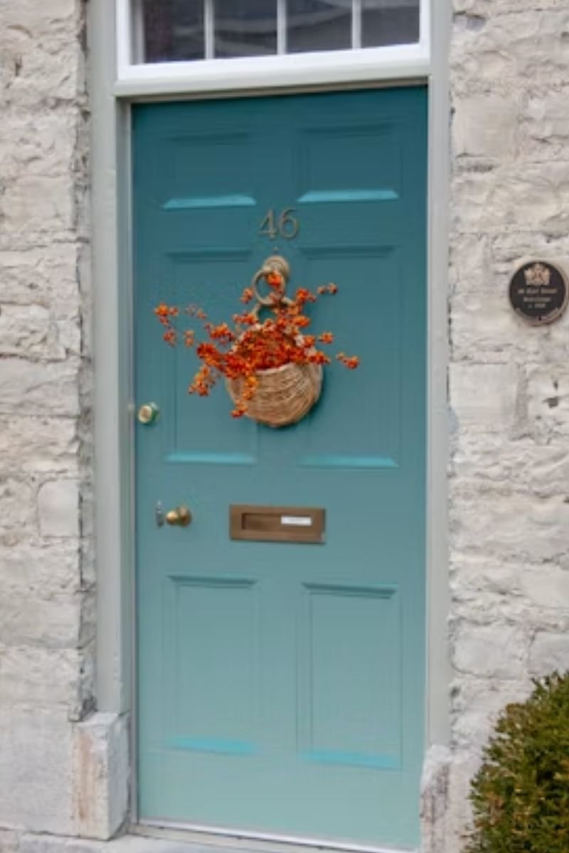 Natural dried cotton stem wheat eucalyptus fall wreath front door