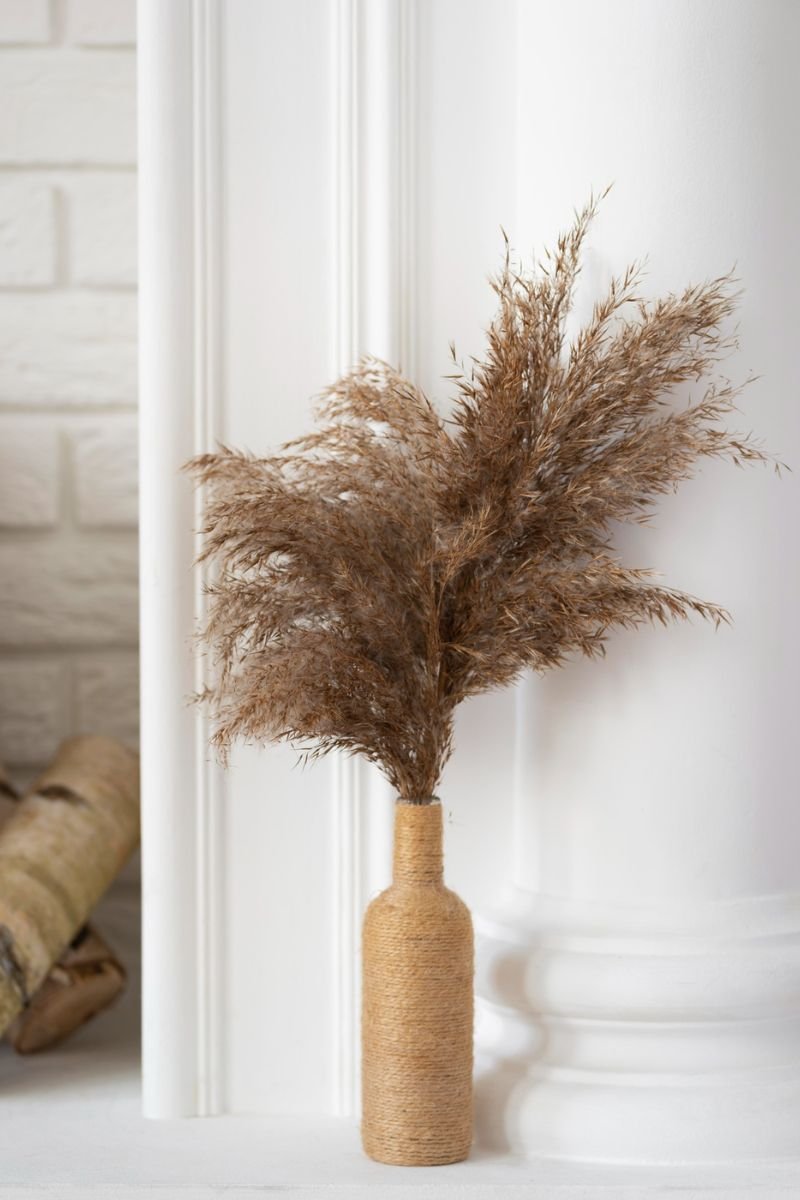 Tall ceramic vase dried pampas grass minimal modern fall decor neutral