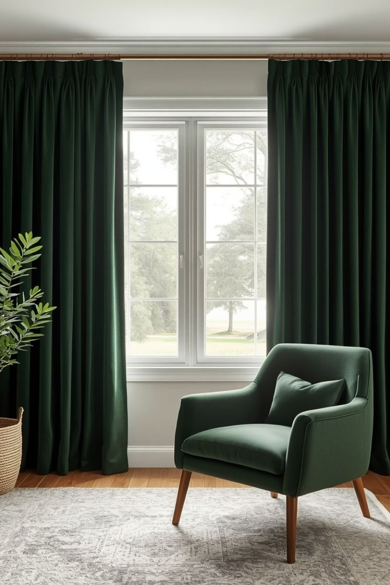 Velvet curtains forest green dusty mauve fall living room window decor