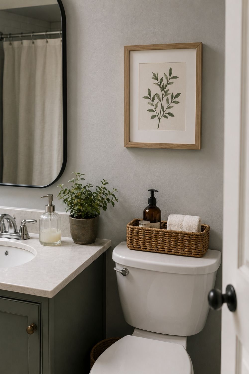 framed art in guest bathroom