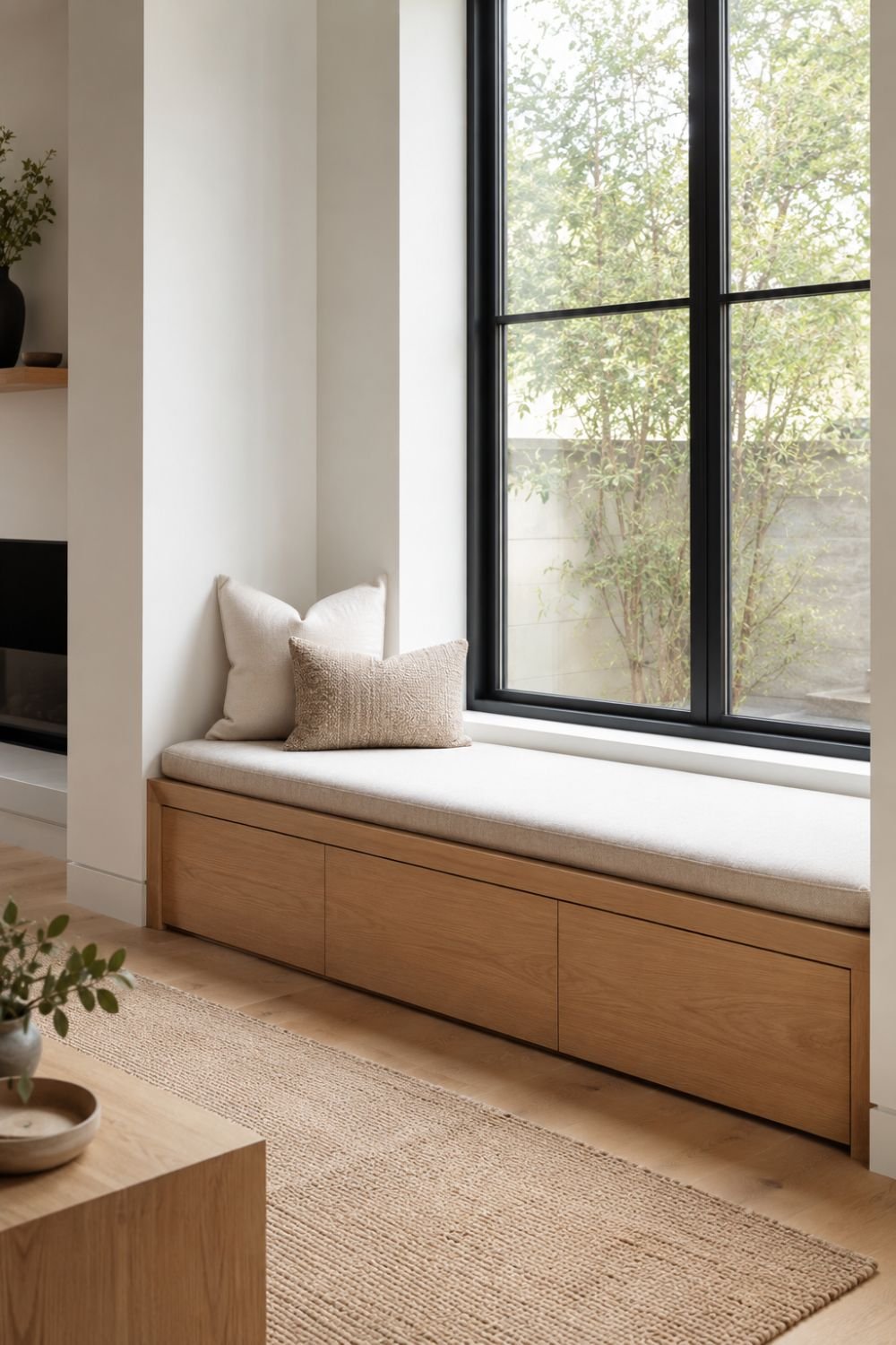 built-in bench reading nook idea under window