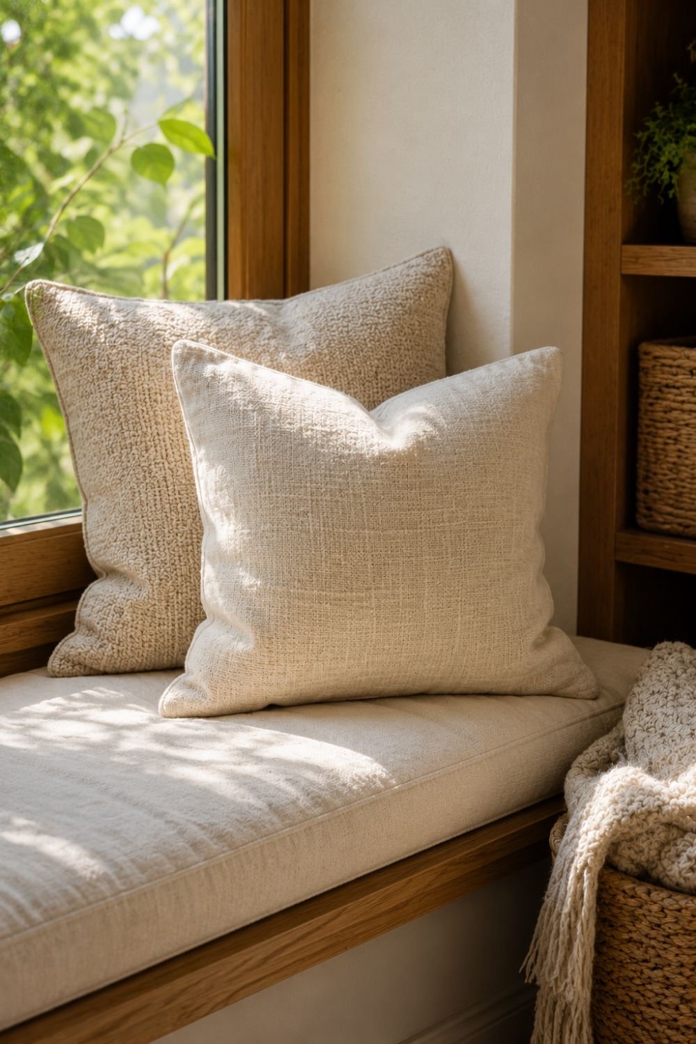 throw pillows reading nook window bench