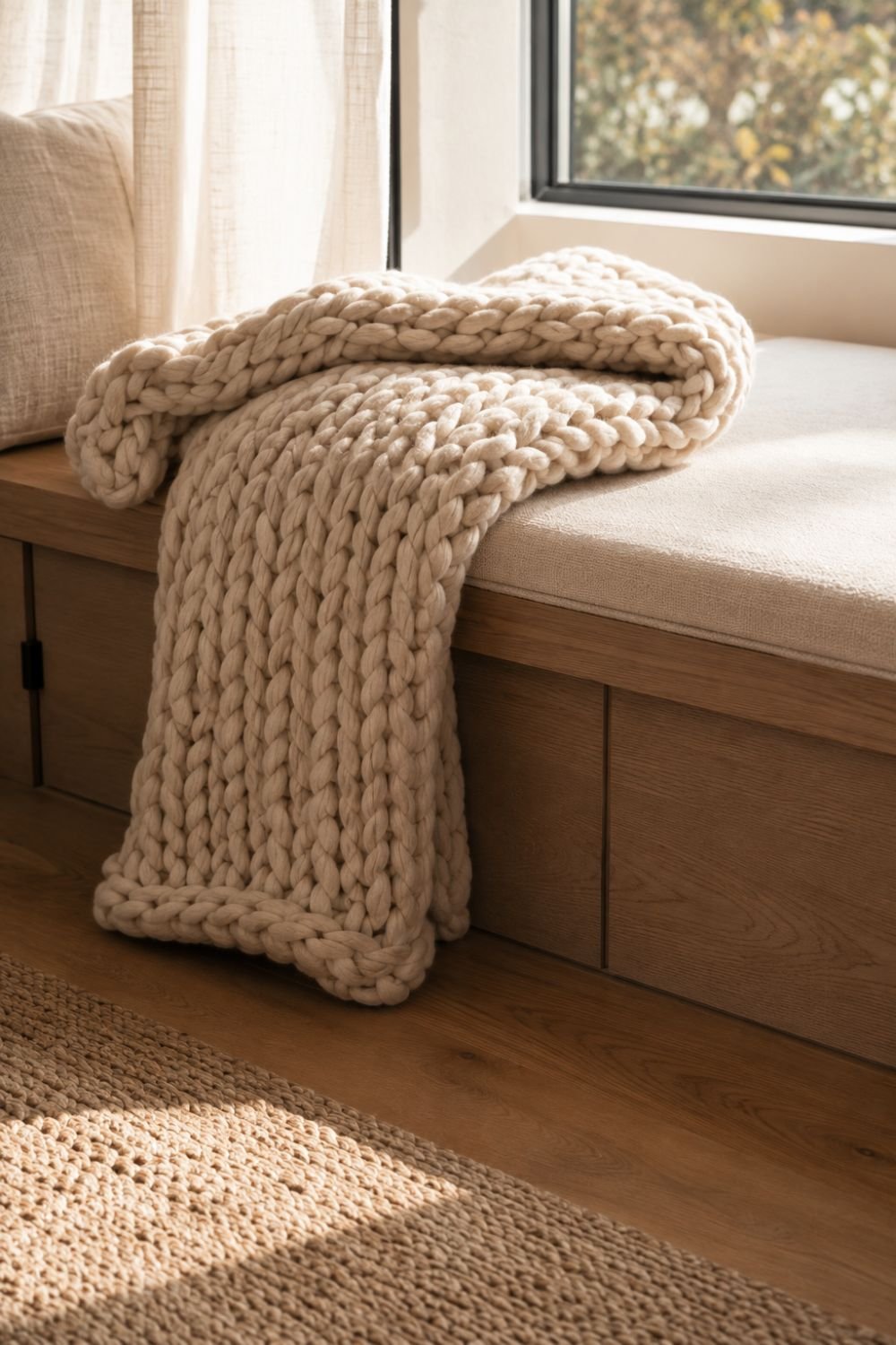 knit throw blanket reading nook seat
