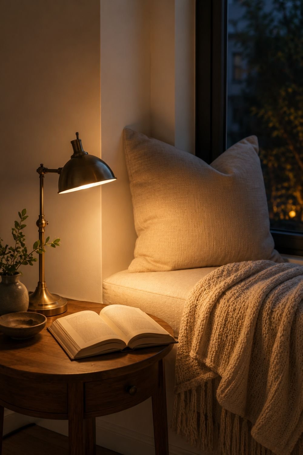 reading nook lamp next to window seat