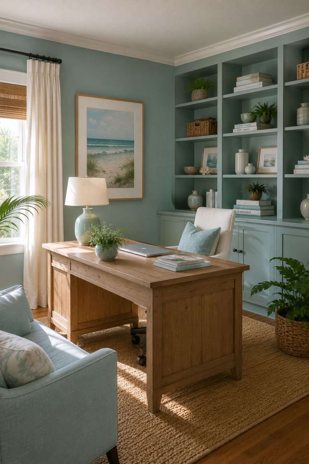 Aquamarine office creating calm peaceful coastal work space