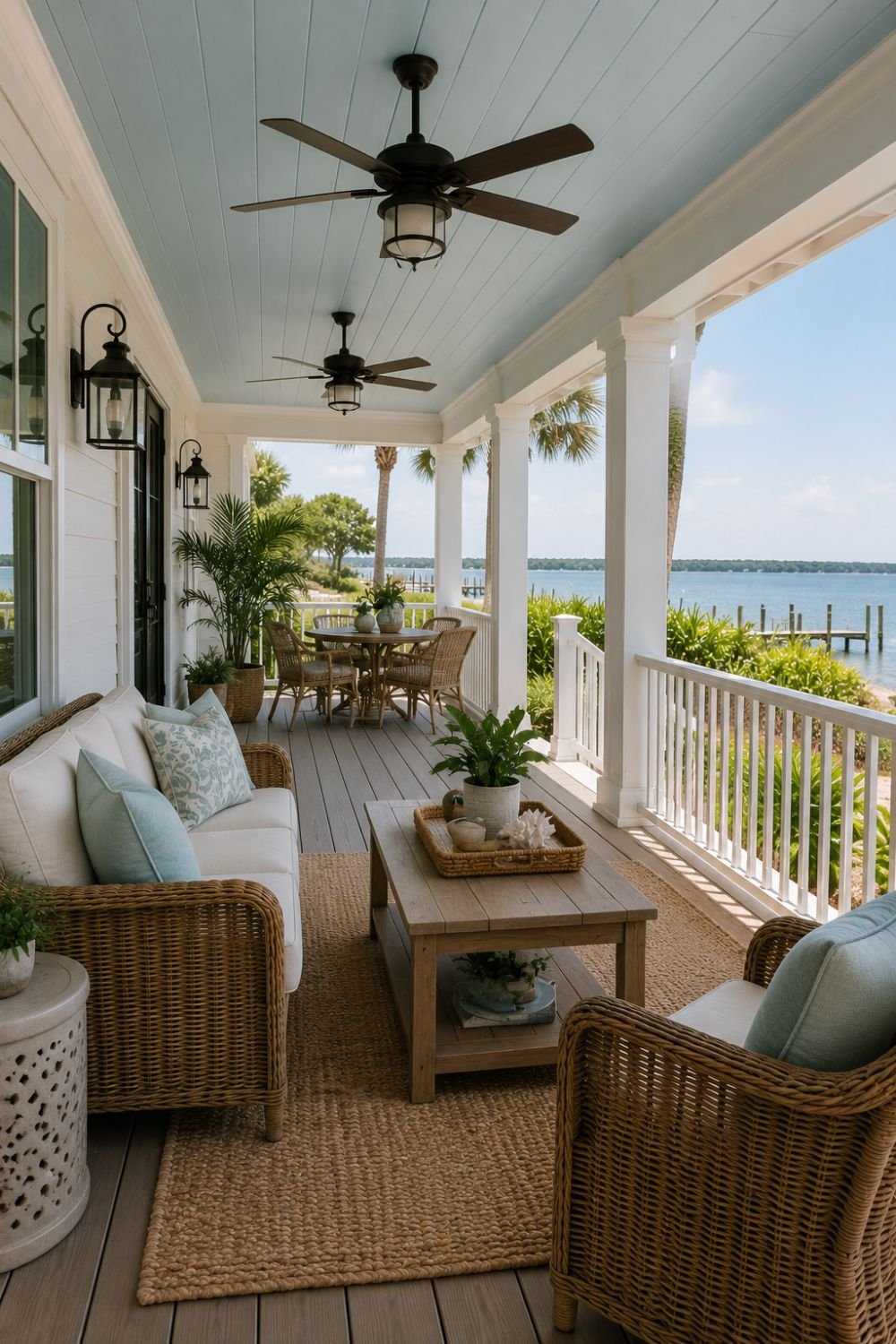 The ceiling is often forgotten in coastal home decor.