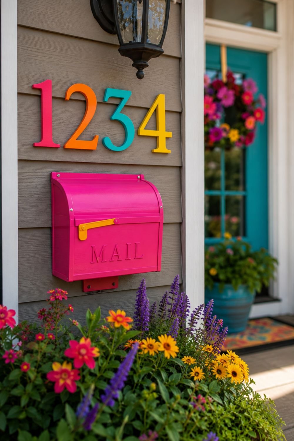 Bright yellow mailbox creating colorful curb appeal