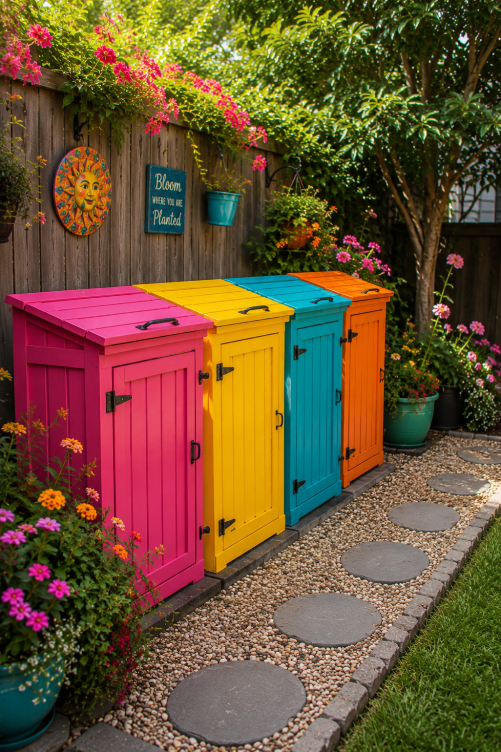 Bright yellow trash can painted creating dopamine practical decor