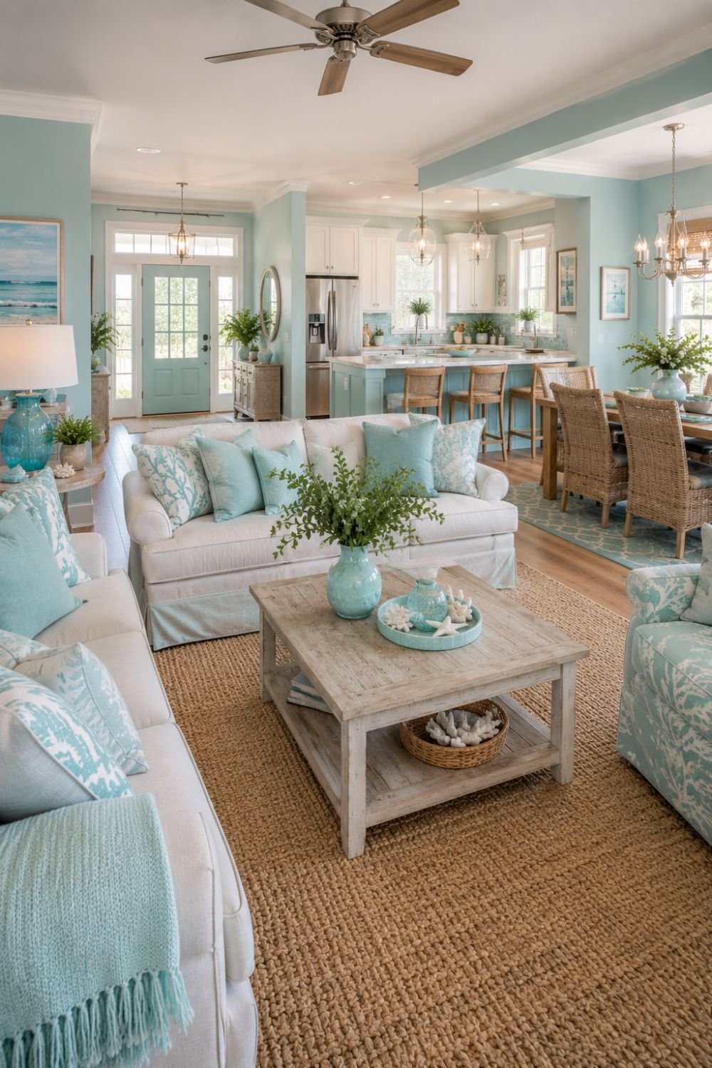 Complete home with aquamarine throughout creating cohesive coastal living