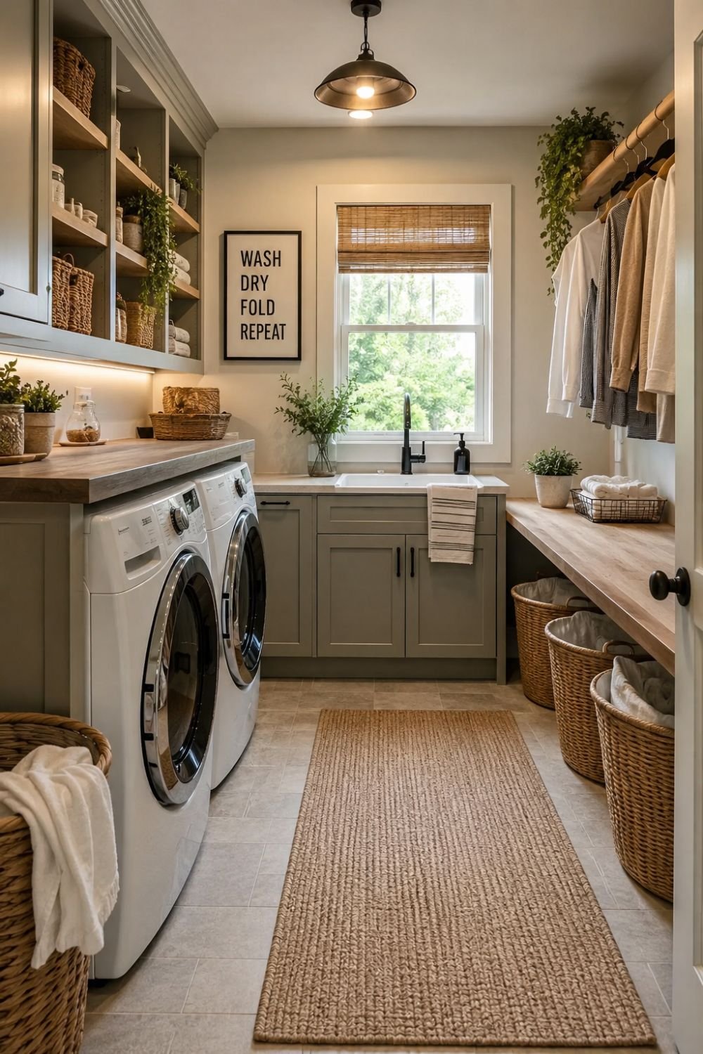 Complete laundry room design with all functional elements working beautifully together