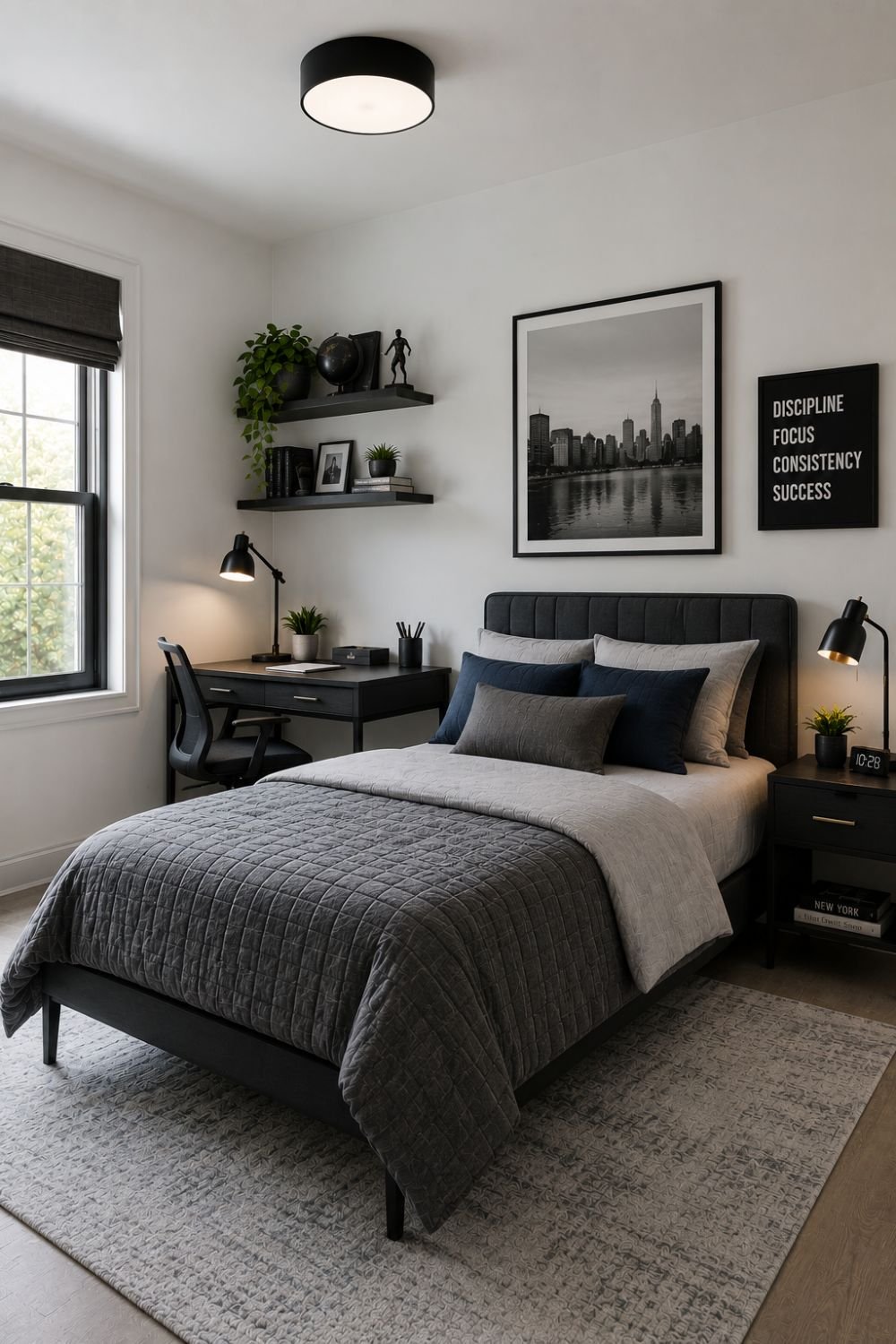 Cool white walls creating contemporary clean boys bedroom
