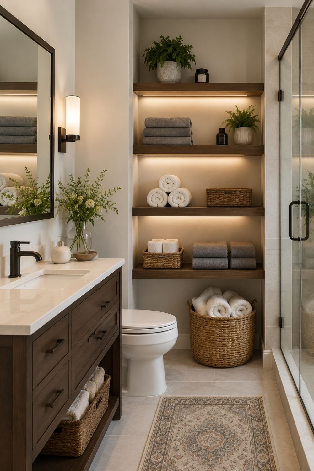 "Coordinated fresh towels creating stylish bathroom display