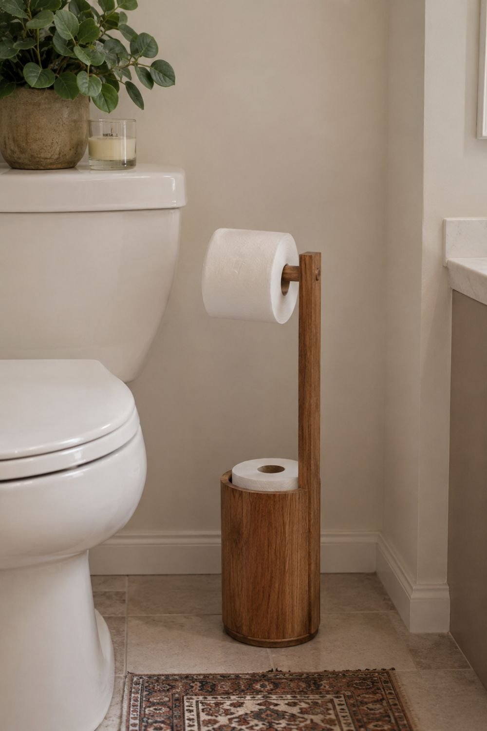 wood toilet paper holder guest bathroom