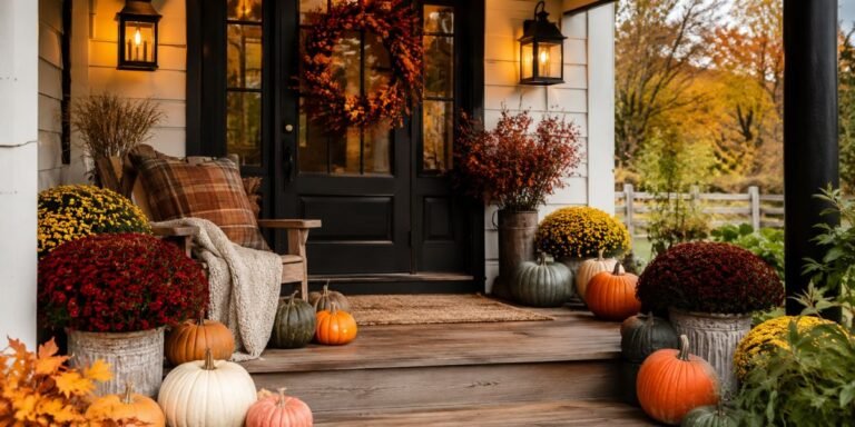 Farmhouse Fall Front Porch Ideas for Seasonal Curb Appeal