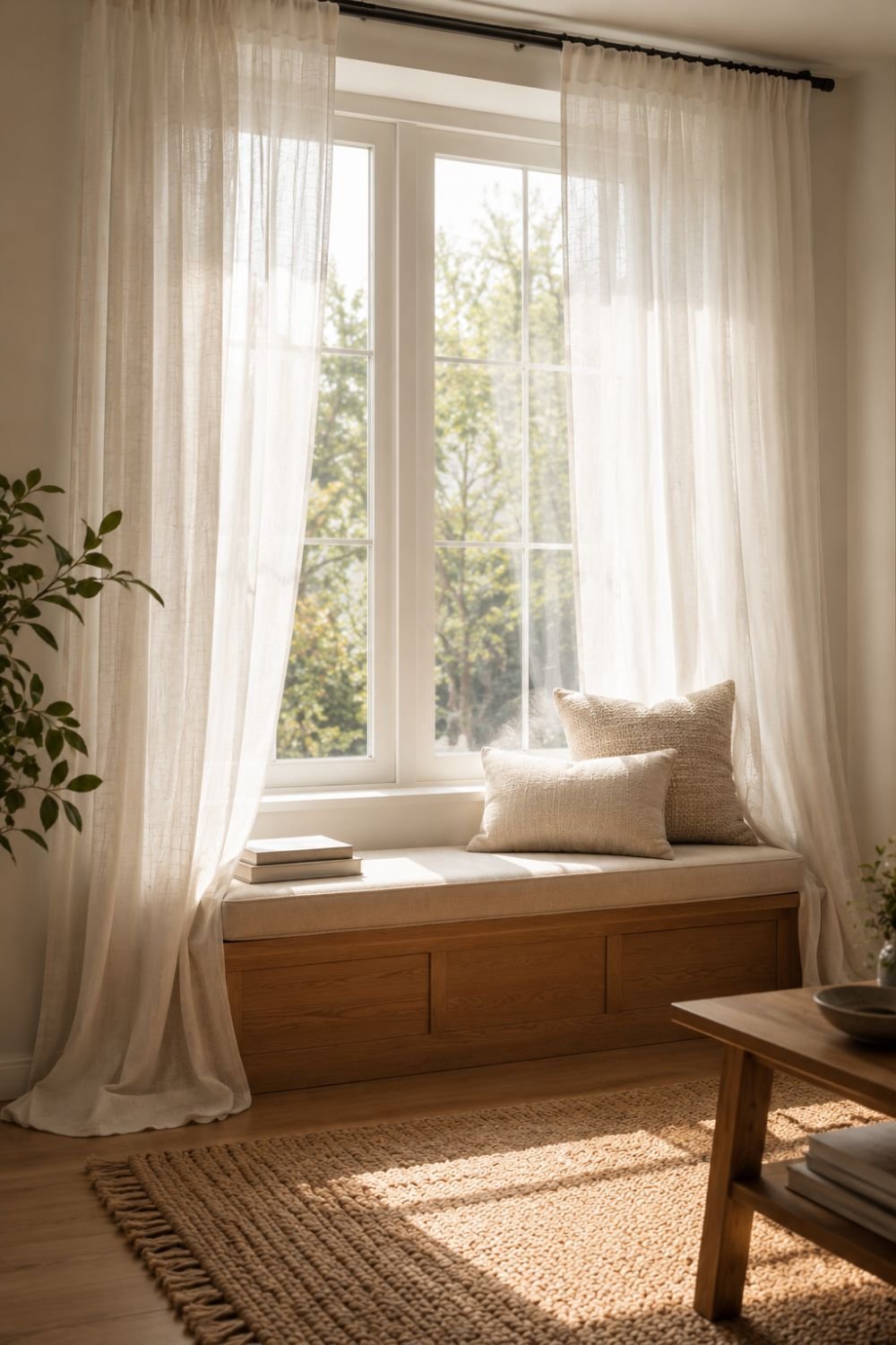 sheer curtains reading nook window