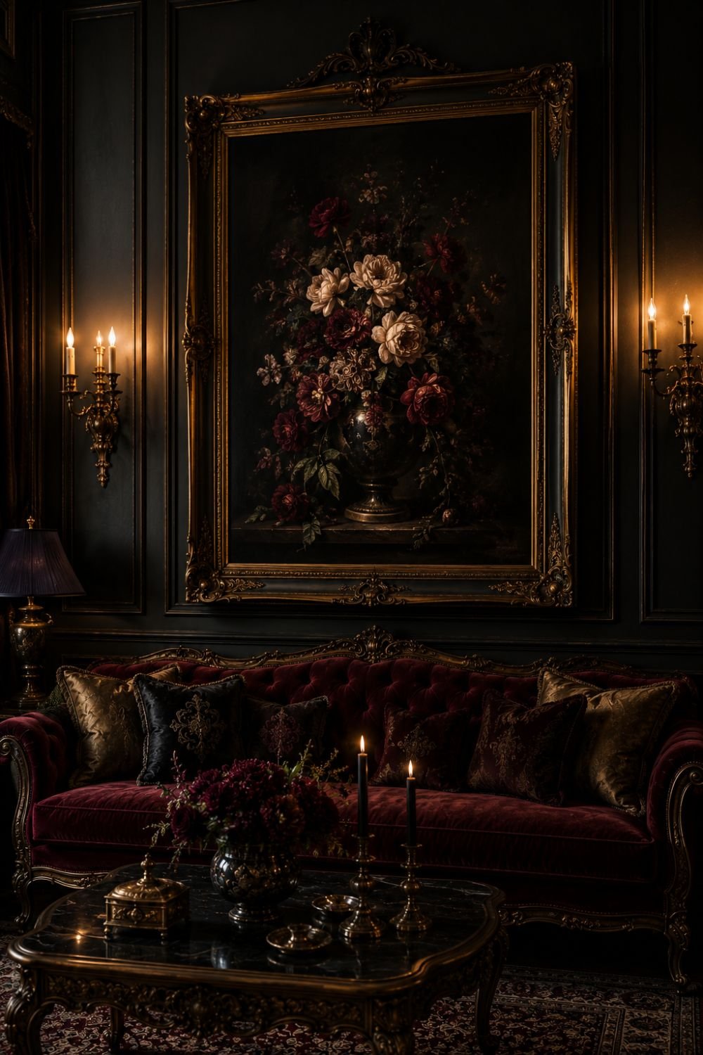 Large framed artwork creating dramatic focal point in opera space