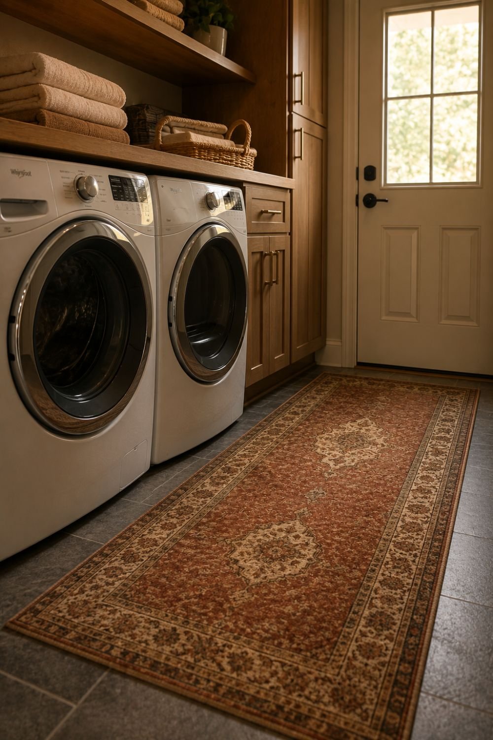 vintage runner rug fall laundry room