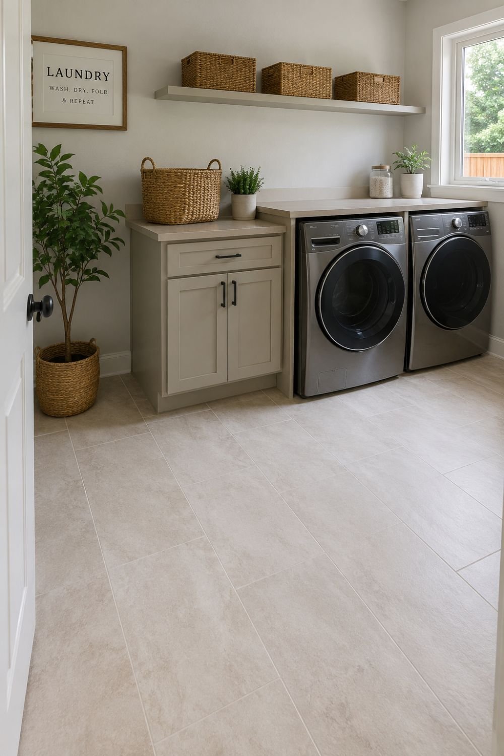 Light durable flooring making laundry room easy to clean