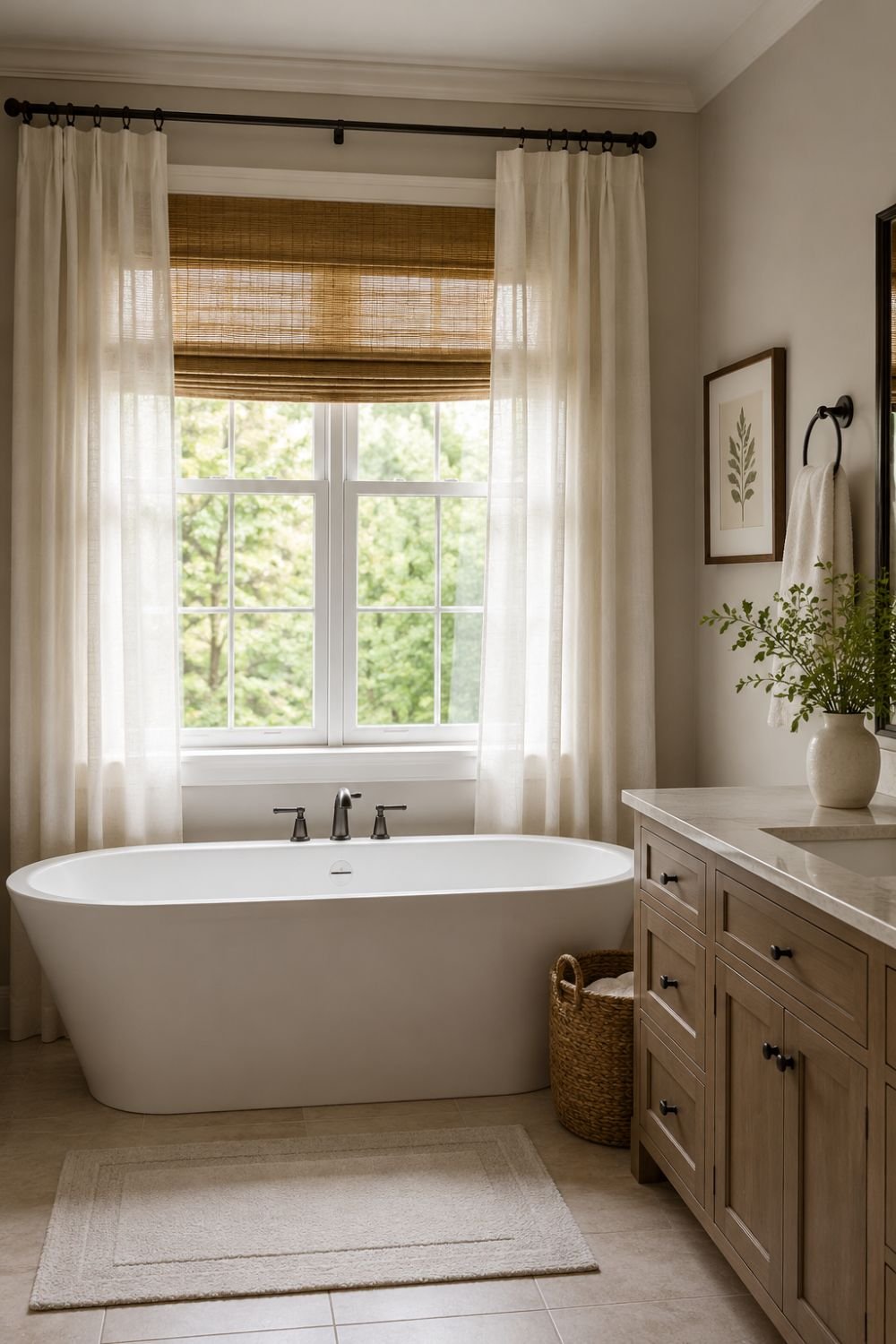 light window treatment creating bright fresh bathroom