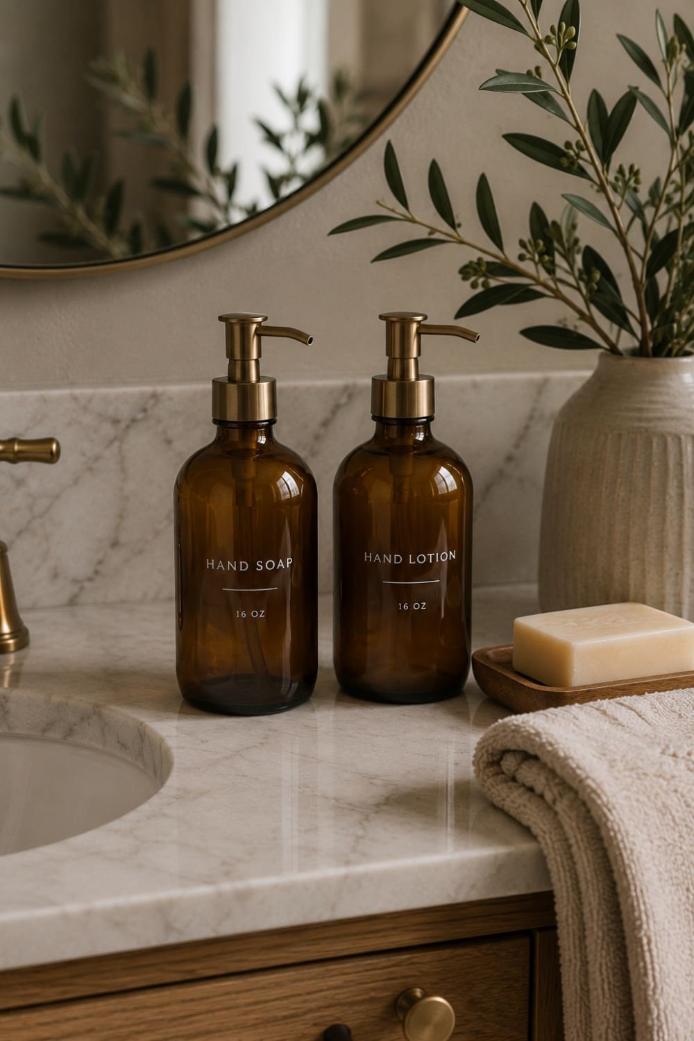 matching glass soap dispensers guest bathroom