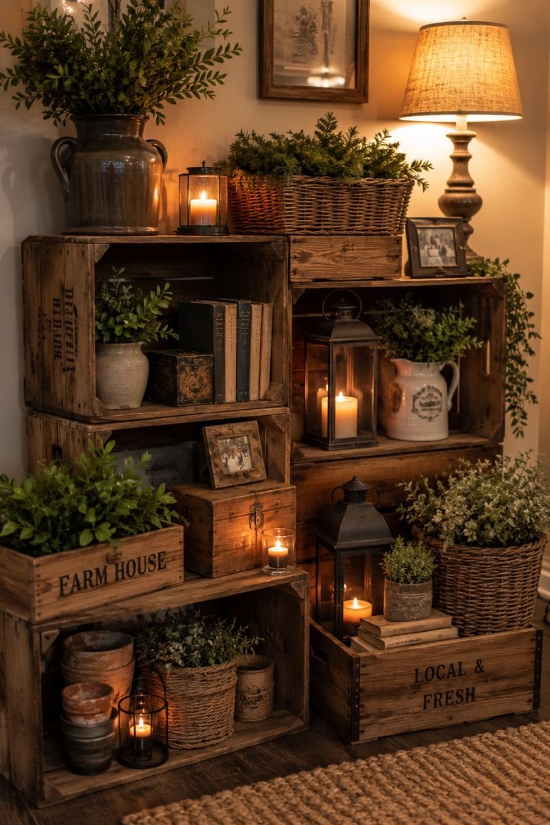 Natural wood elements creating warm rustic cozy aesthetic