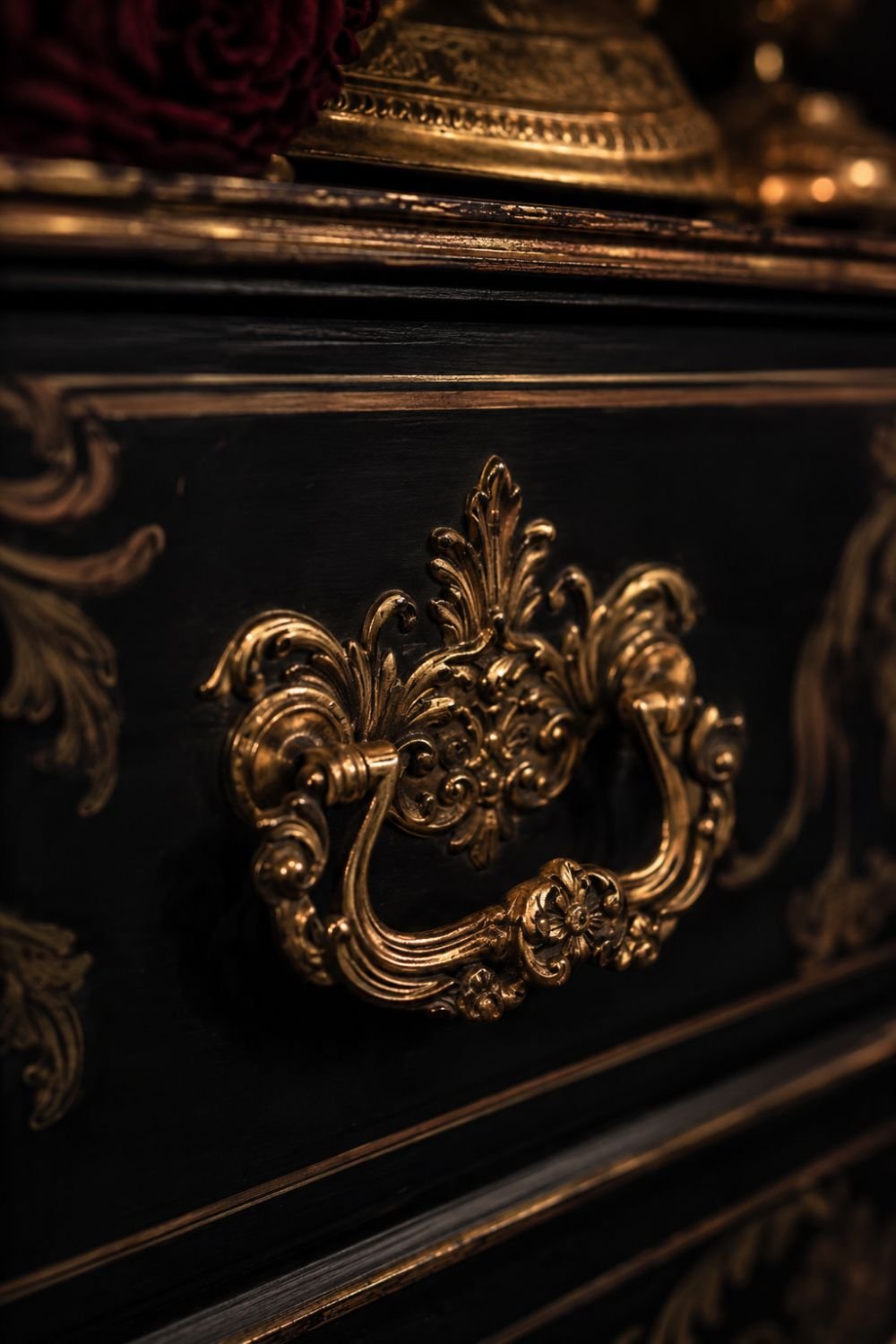 Ornate gold hardware creating luxurious details in dramatic space