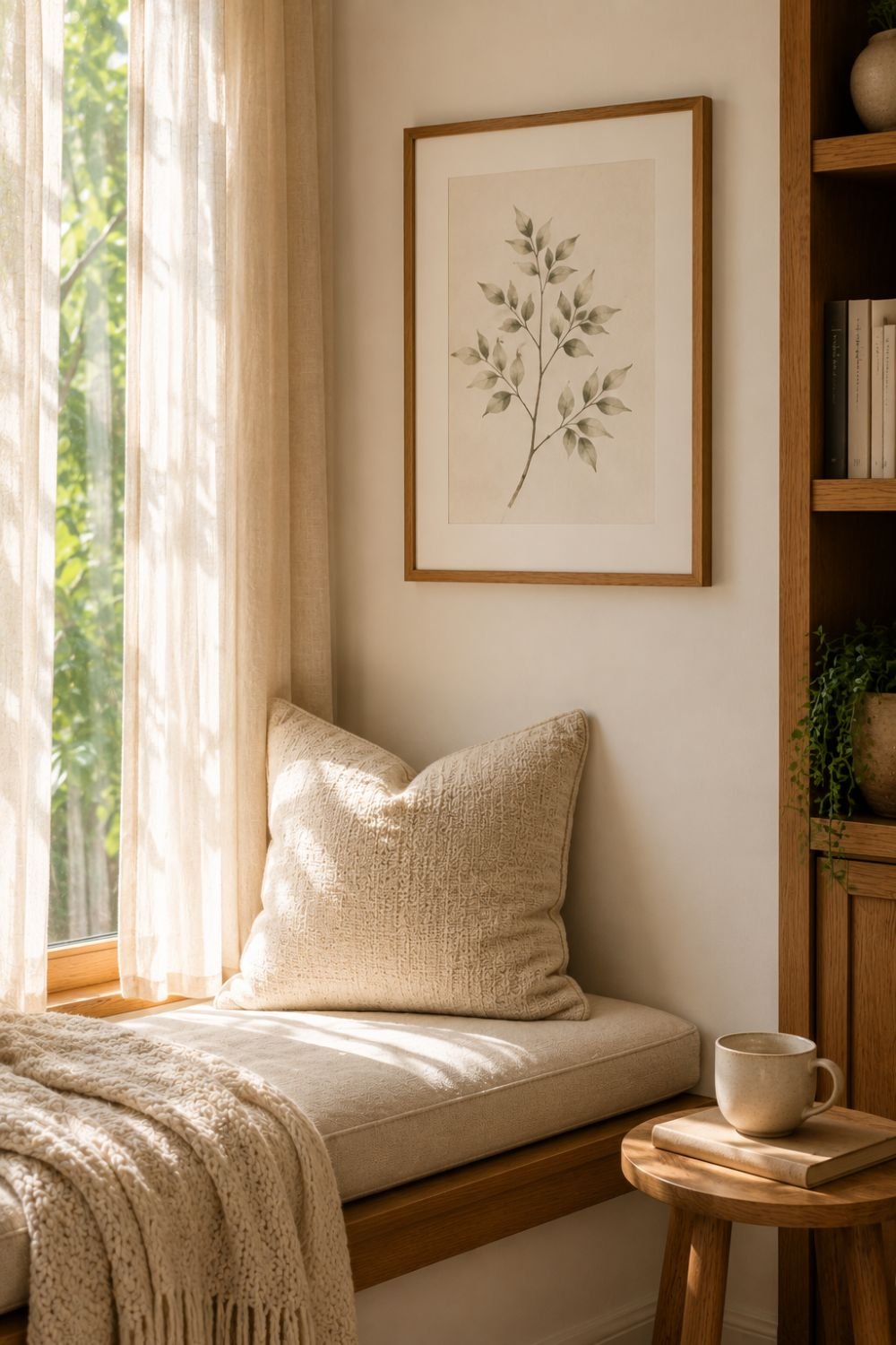 framed print reading nook idea above window