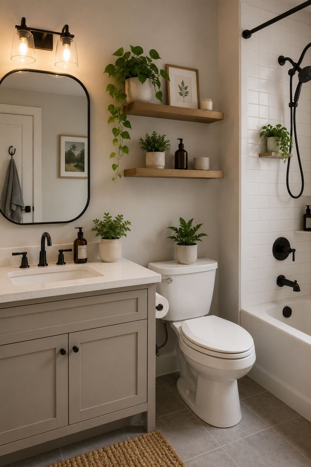 Plants creating fresh living element in bathroom