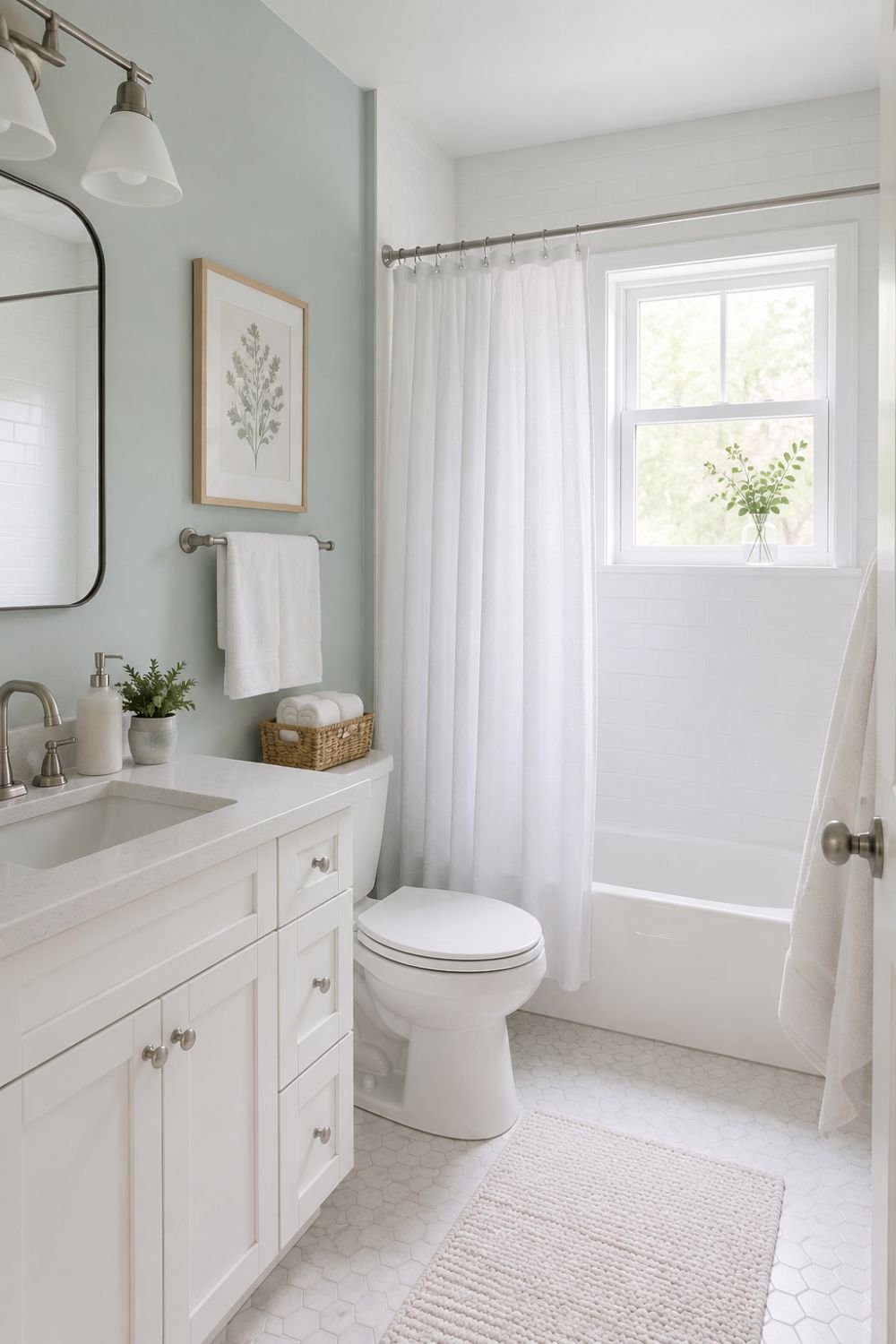 Soft painted walls creating fresh clean bathroom aesthetic