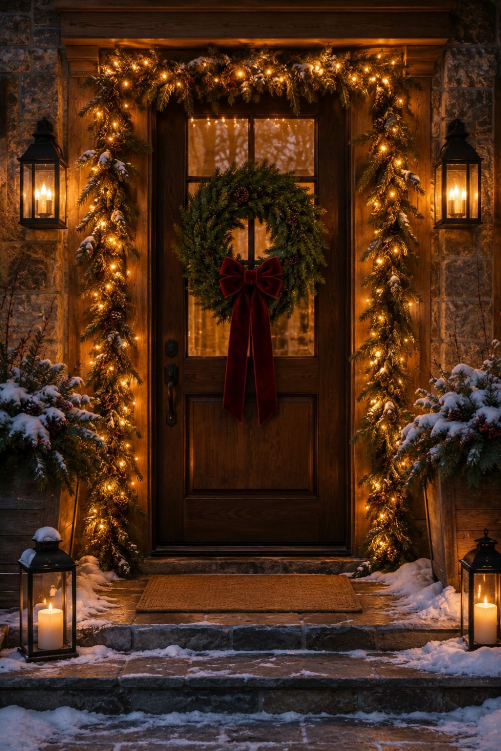 string lights christmas entryway decor idea