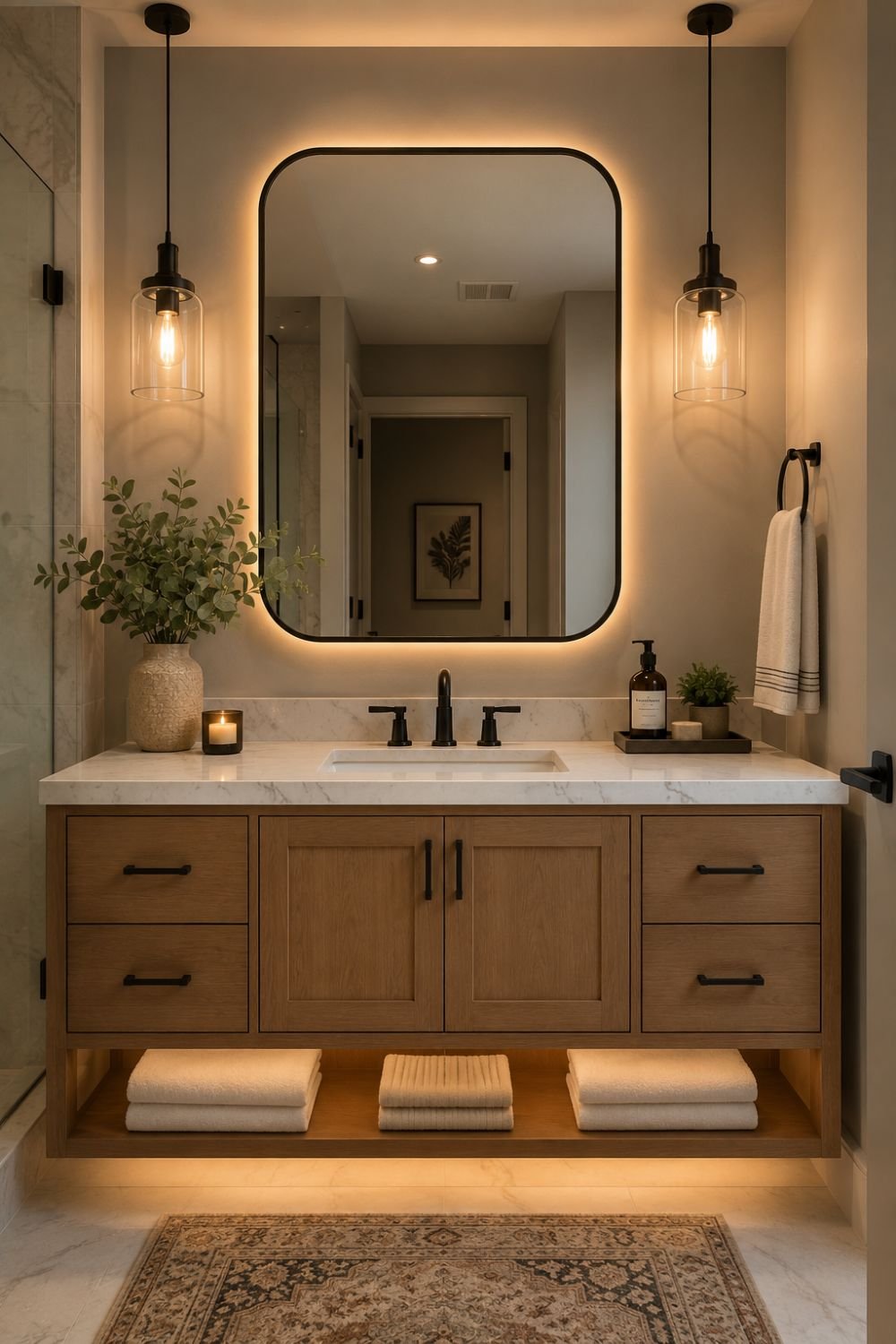 Stylish vanity creating fresh bathroom focal point