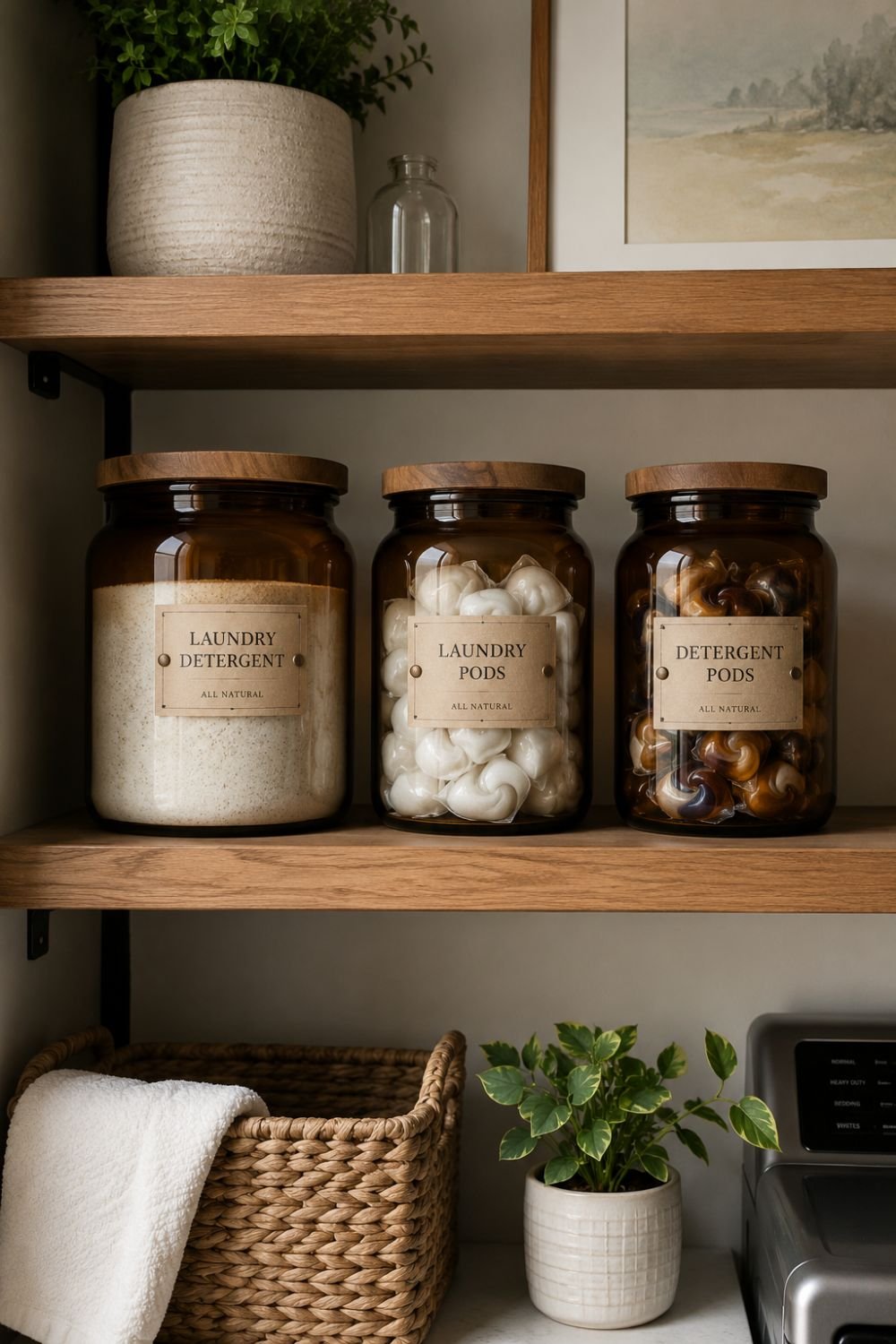 amber glass laundry detergent jars fall laundry room