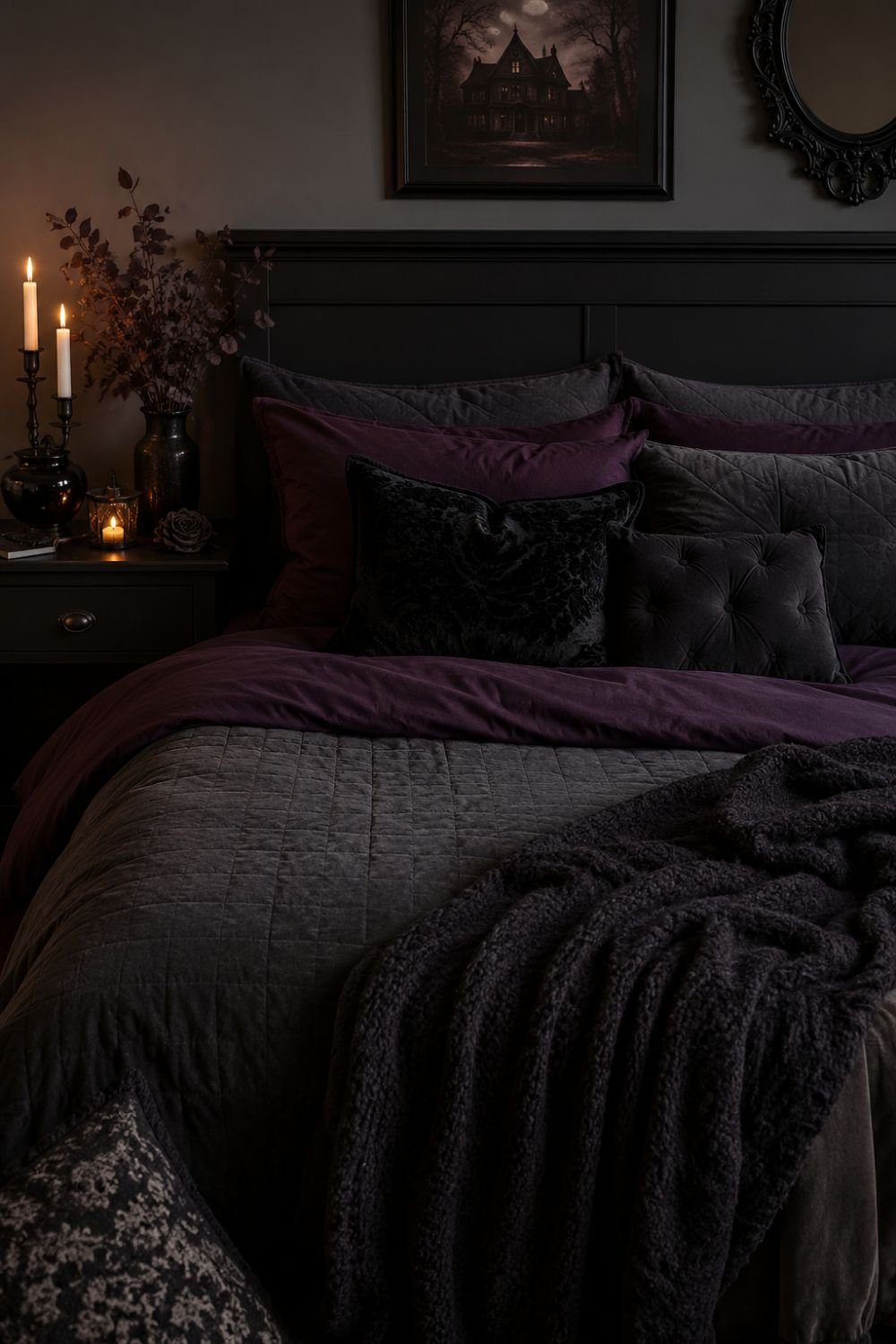 dark moody bedding halloween bedroom idea