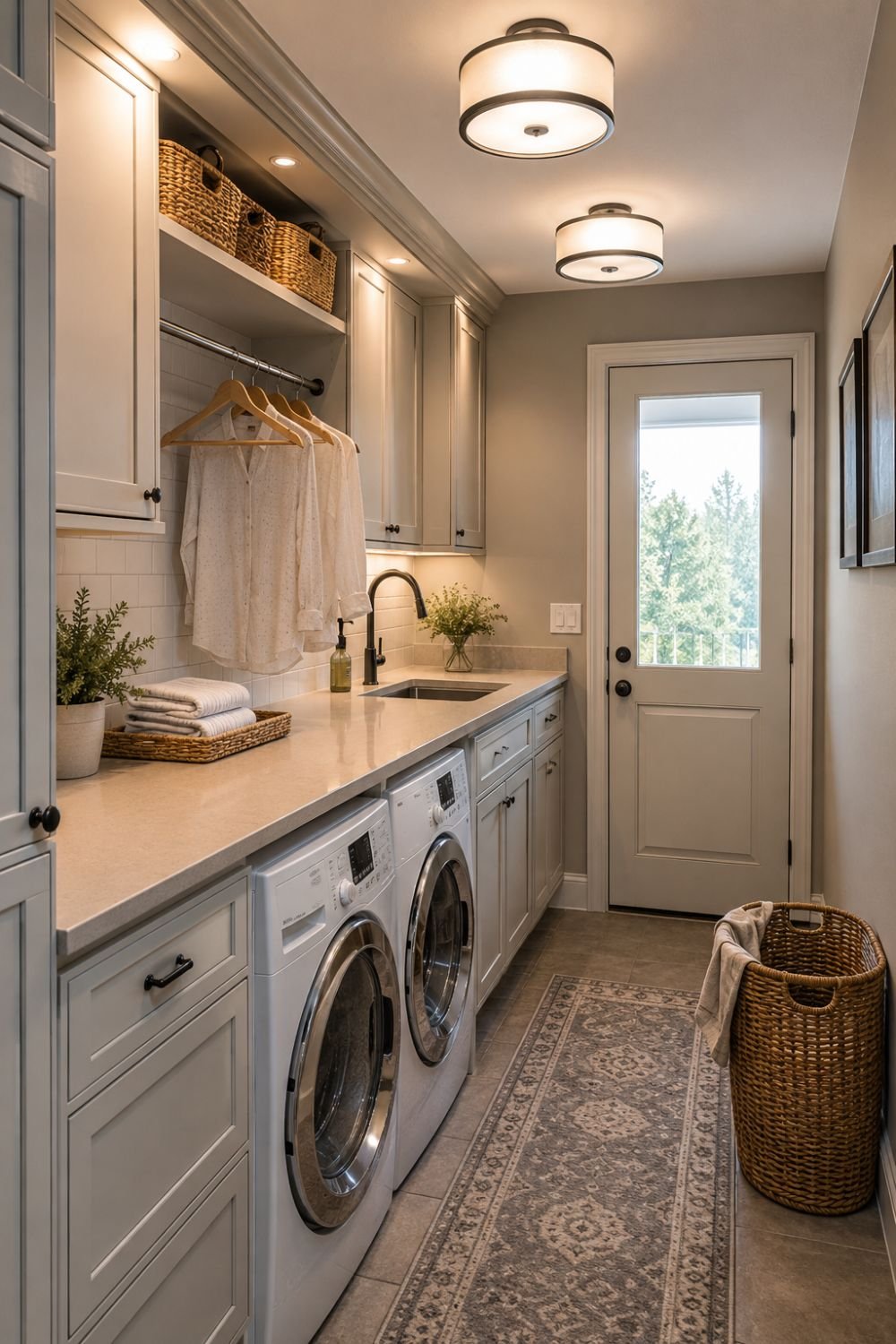 Task lighting illuminating laundry room workspace