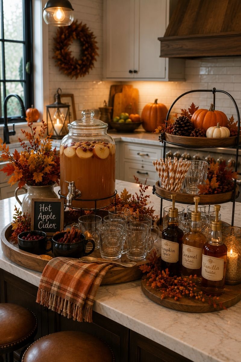 Thanksgiving beverage station on kitchen island