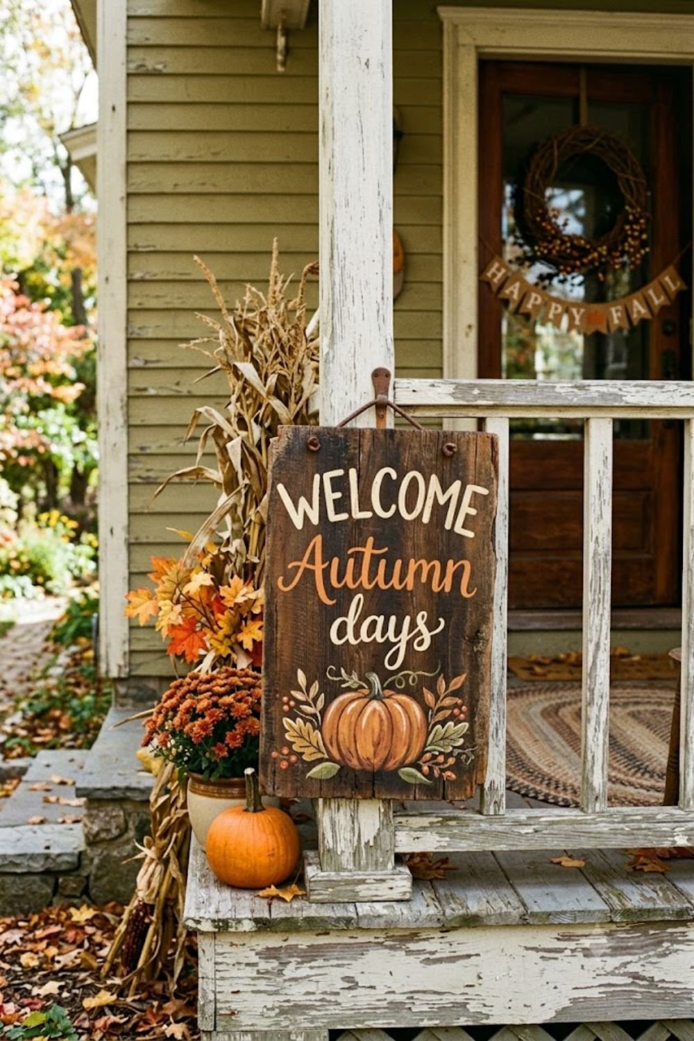 Vintage wooden sign with house number on farmhouse porch
