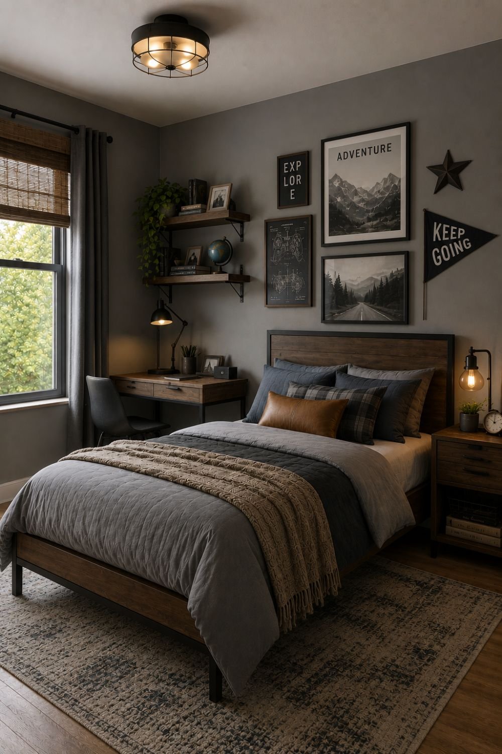 Warm gray walls creating inviting modern boys bedroom