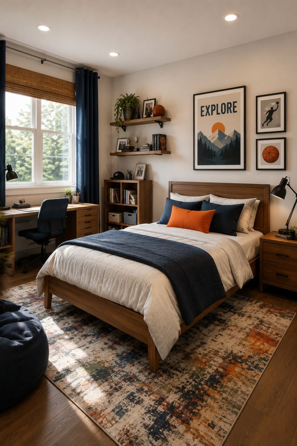 Warm white walls creating bright clean boys bedroom
