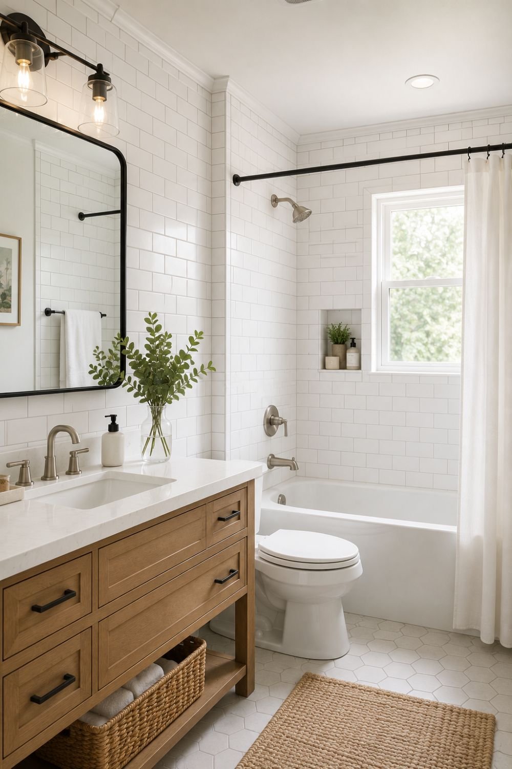 White subway tile creating clean fresh bathroom aesthetic