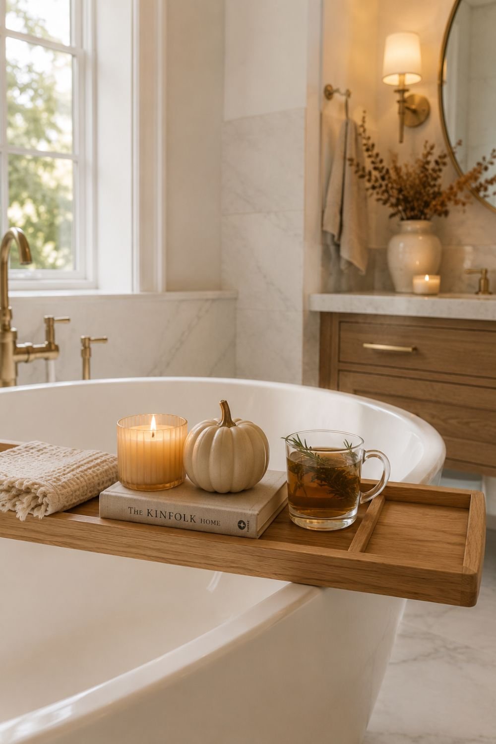 bath caddy pumpkin bathroom decor idea