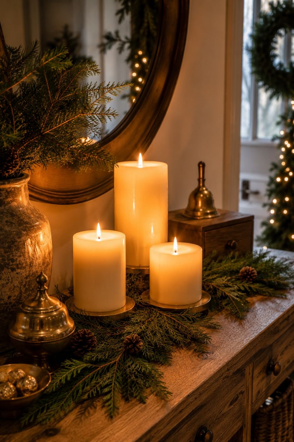 candles christmas entryway decor idea